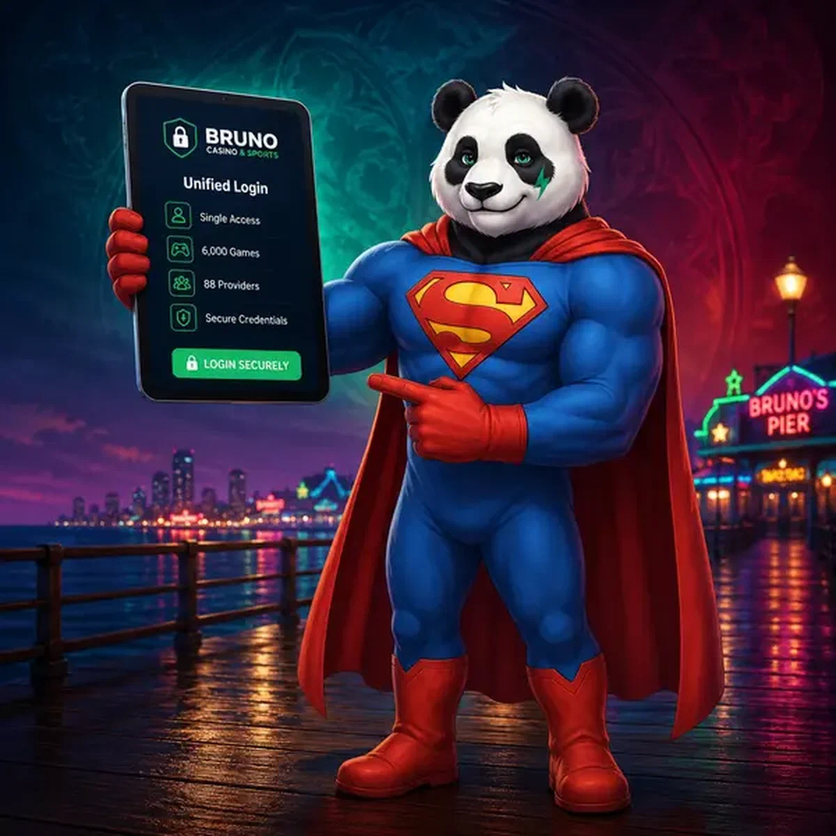 Bruno de Panda bewaker presenteert veilige login interface bij Bruno Casino portaal